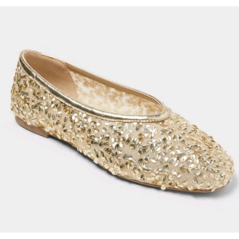 A New Day Sammie Sequin Ballet Flats Champagne Gold Memory Foam Shoes‎ 9.5 NEW
